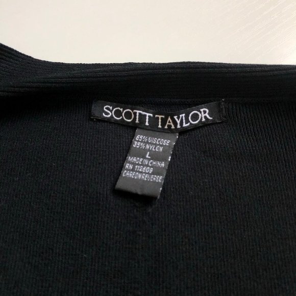 Scott Taylor Open Front Cardigan Black Ribbed Knit Women's Size Large - Picture 7 of 10